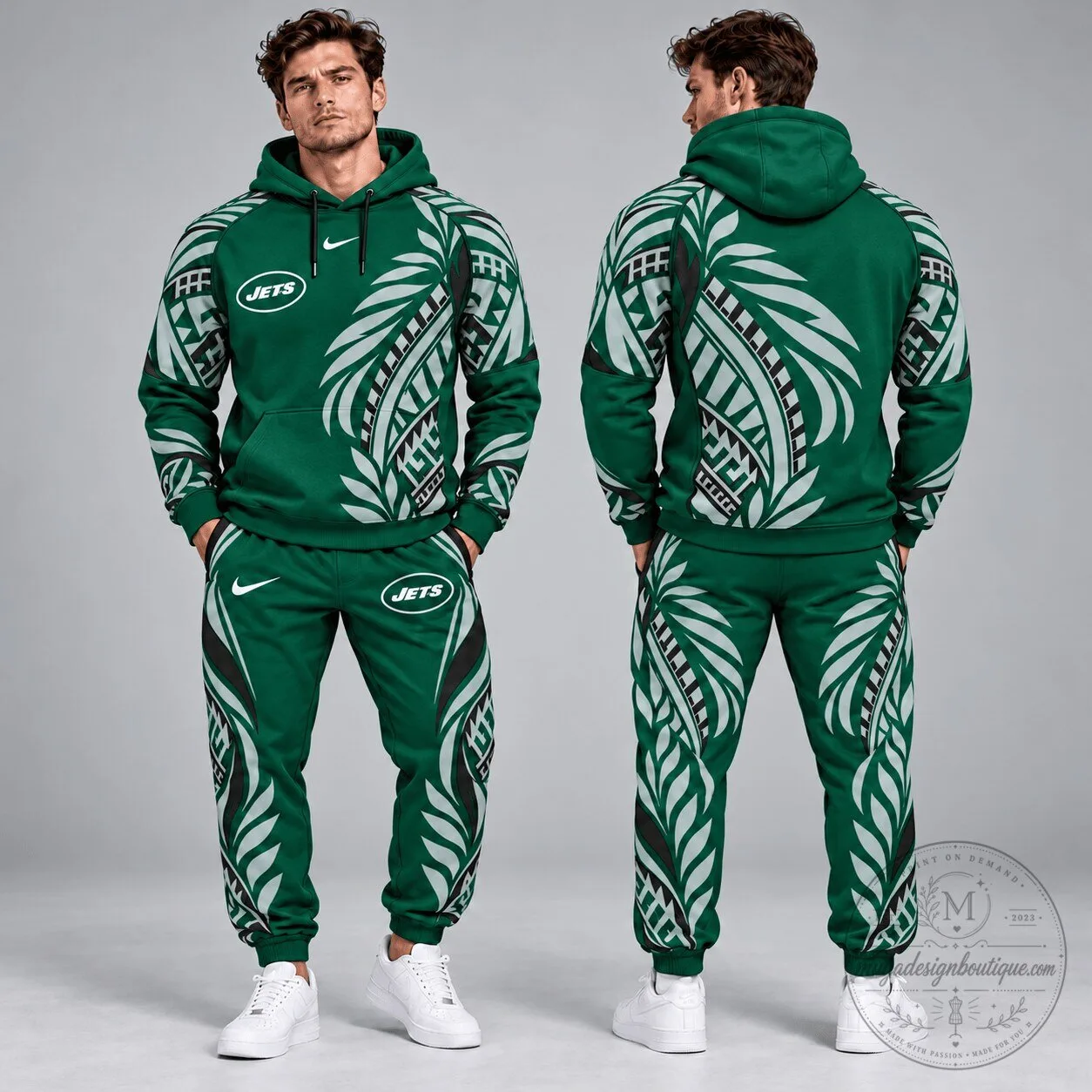 New York Jets Polynesian Tribal Feather Graphic Pullover Hoodie