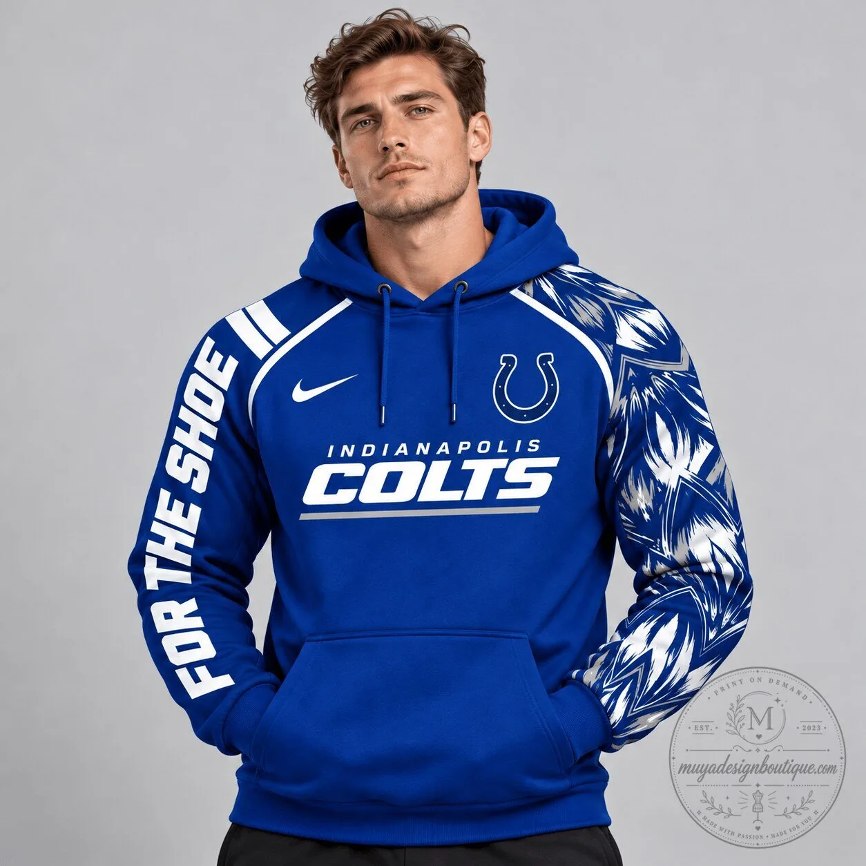 Indianapolis Colts NFL Dynamic Brushstroke Graphic Asymmetric Sleeve Hoodie