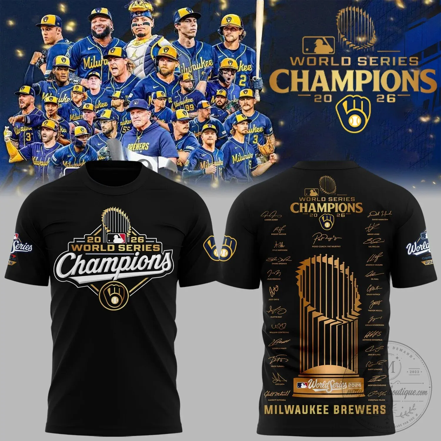 Black Baseball T-Shirt celebrating the Milwaukee Brewers 2026 World Series Championship