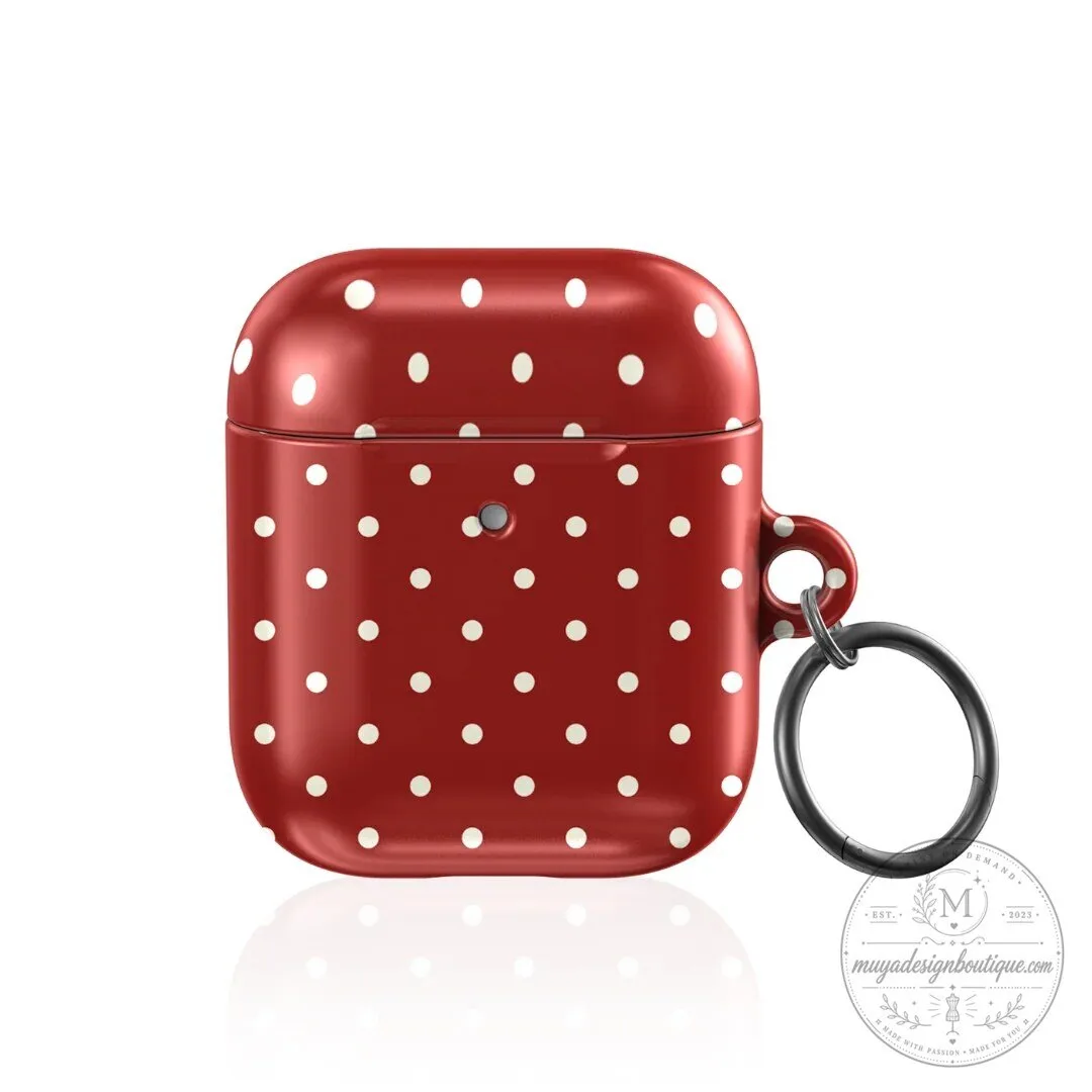 Red Polka Dot Pattern Wireless Earbud Case with Keychain 2 Red Polka Dot Pattern Wireless Earbud Case with Keychain