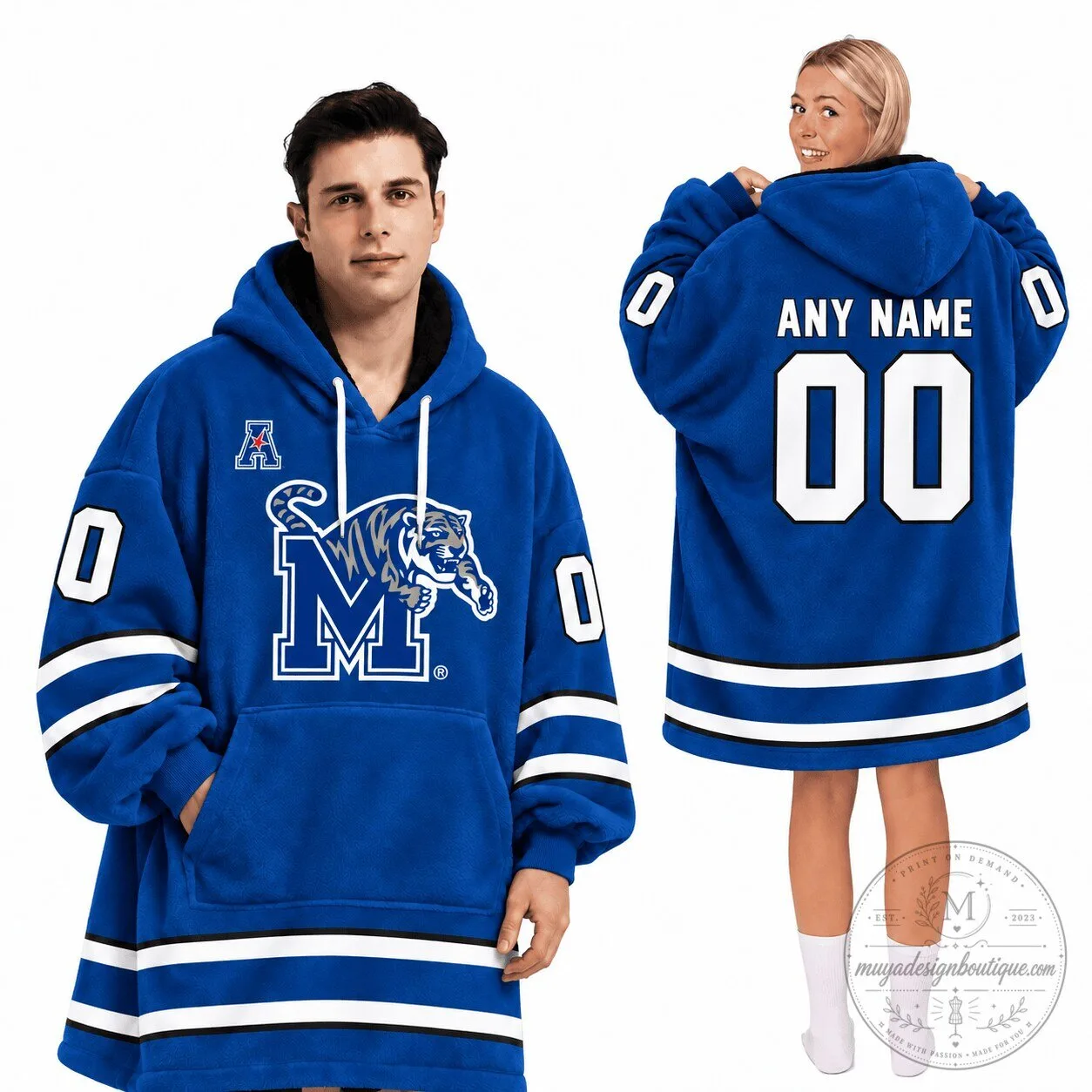 Memphis Tigers Football Oversized Wearable Blanket Hoodie with Pockets
