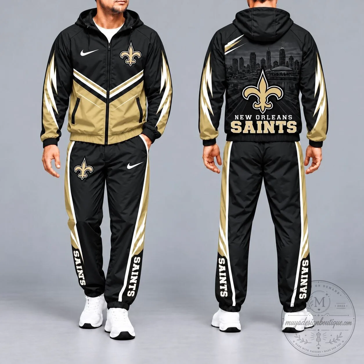New Orleans Saints Gold and Black Full-Zip Tracksuit with Hood