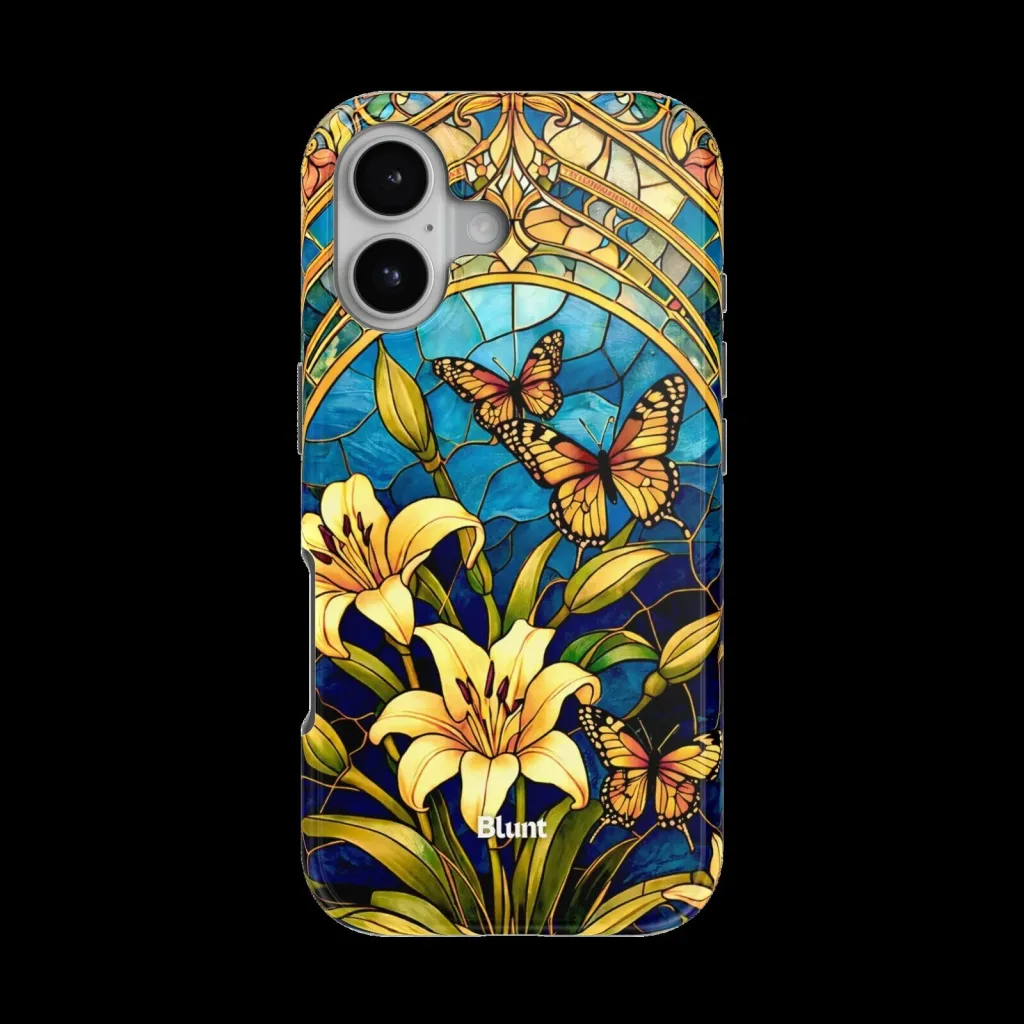 Stained Glass Butterflies and Yellow Lilies Floral iPhone Case 32 Stained Glass Butterflies and Yellow Lilies Floral iPhone Case