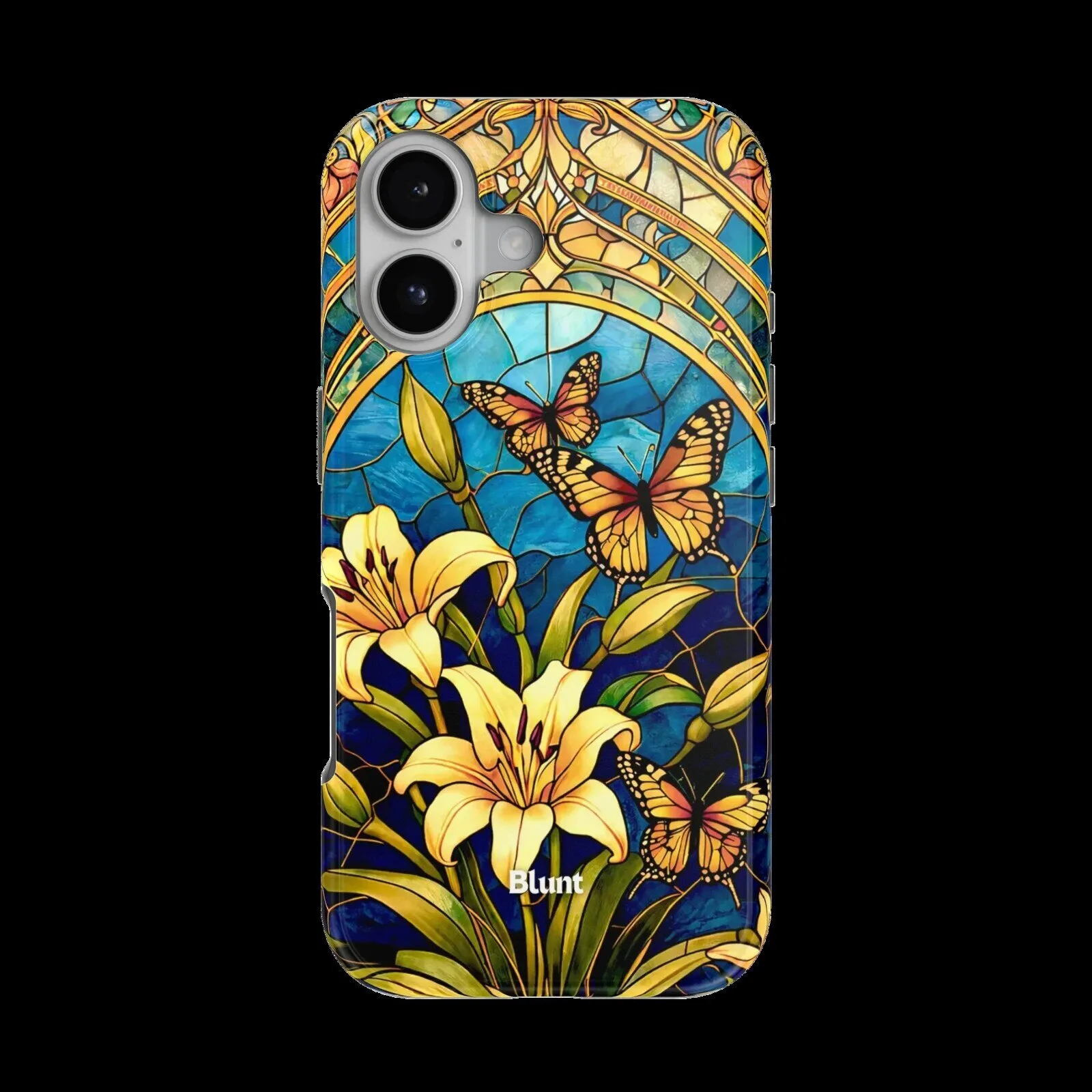 Stained Glass Butterflies and Yellow Lilies Floral iPhone Case 1 Stained Glass Butterflies and Yellow Lilies Floral iPhone Case