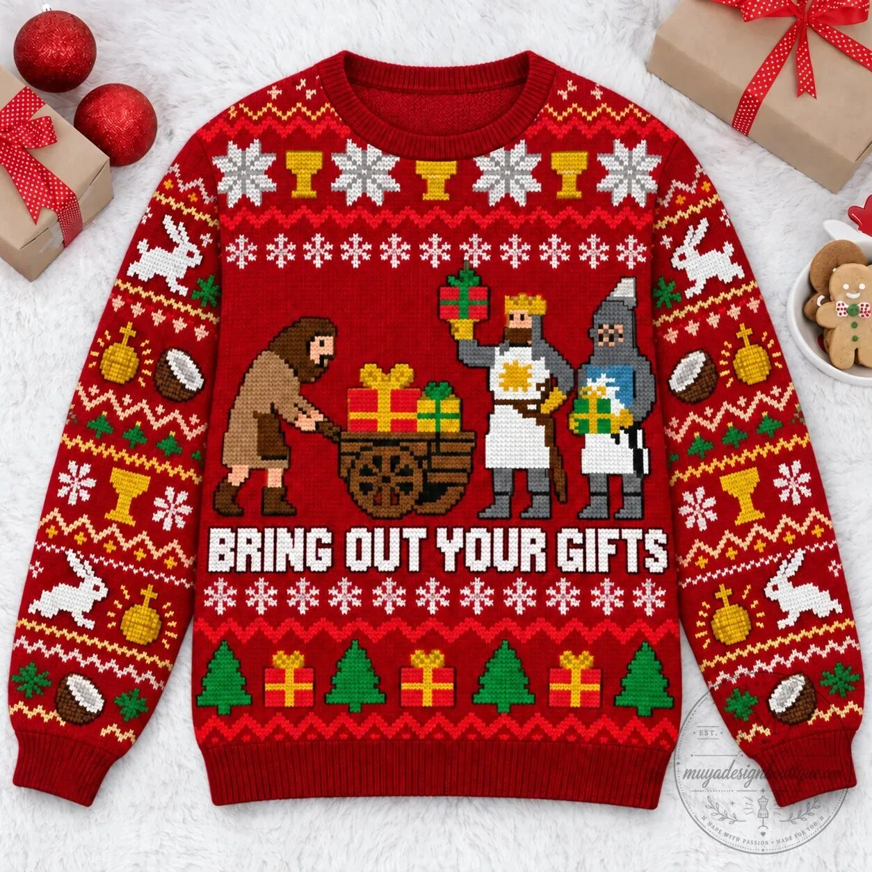 Monty Python Holy Grail Bring Out Your Gifts Ugly Christmas Sweater