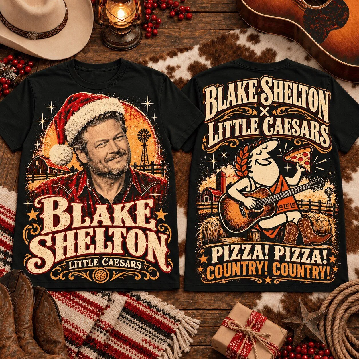 Blake Shelton Little Caesars Pizza Country Christmas T-Shirt