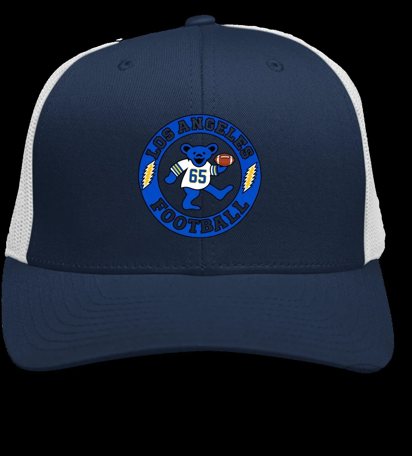 Los Angeles Rams Football Grateful Dead Dancing Bear Trucker Hat 8 Los Angeles Rams Football Grateful Dead Dancing Bear Trucker Hat