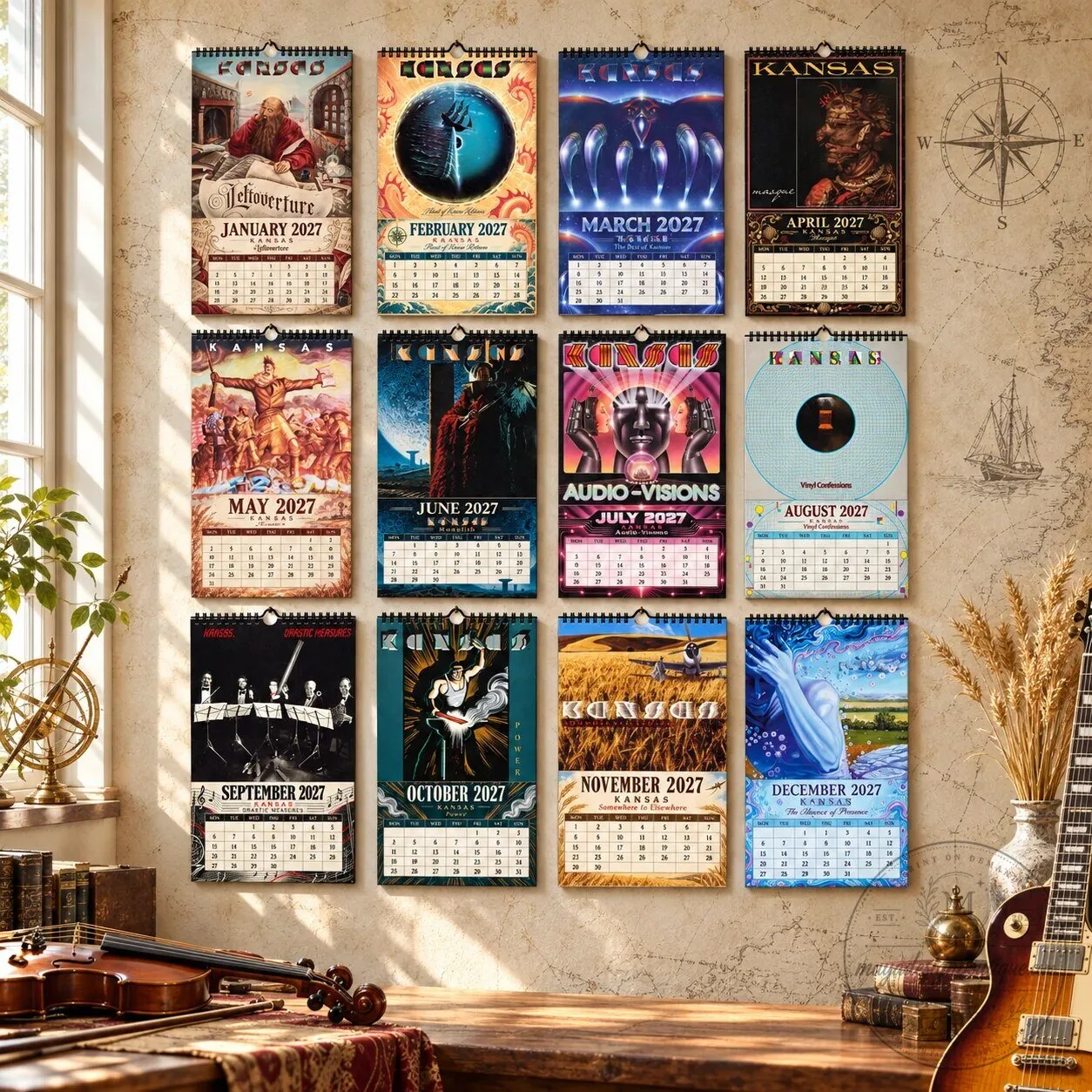 Kansas Band Album Covers 2027 Wall Calendar - Progressive Rock Music Fan Gift 2D