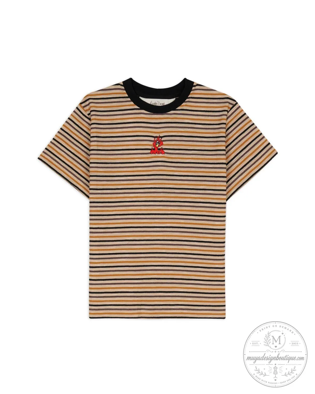 Flame Baby Devil Striped Short Sleeve T-Shirt for Women
