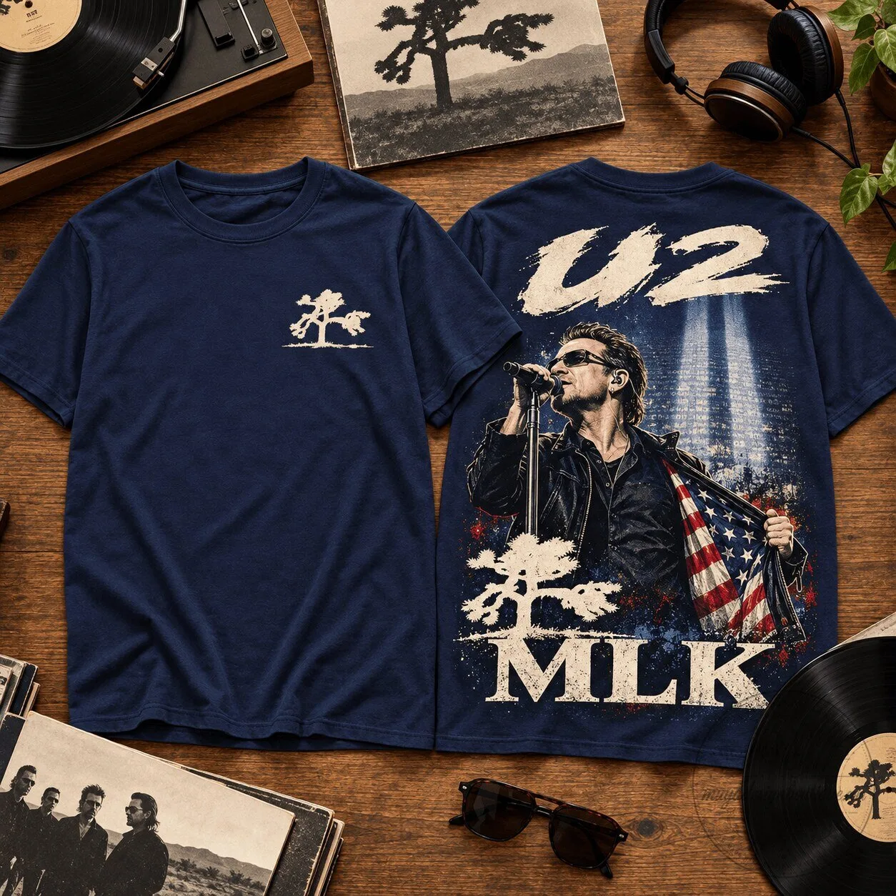 U2 Bono American Flag Joshua Tree Concert Tour Graphic T-Shirt