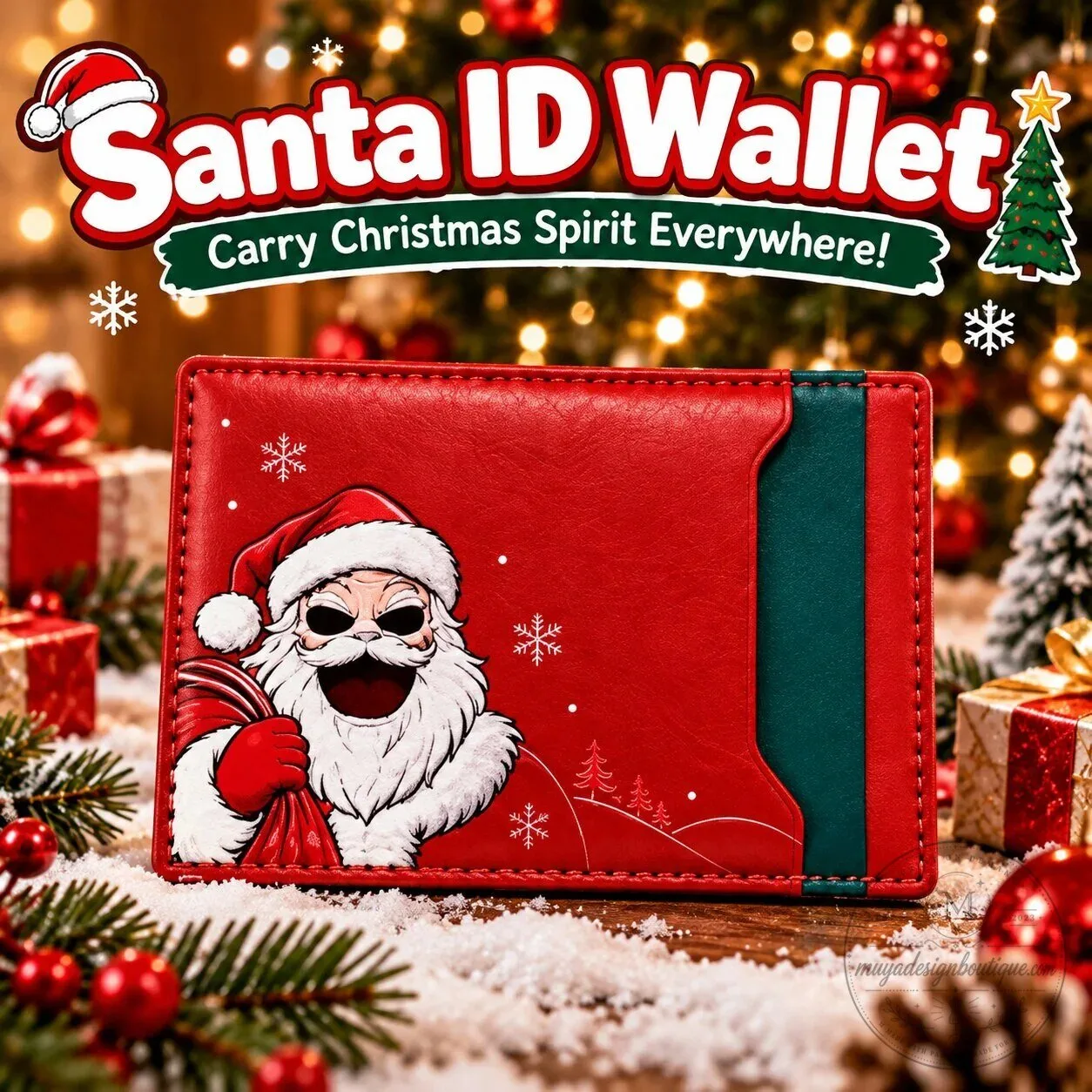 Santa Claus Christmas ID Wallet - Slim Holiday Card Holder for Men and Women